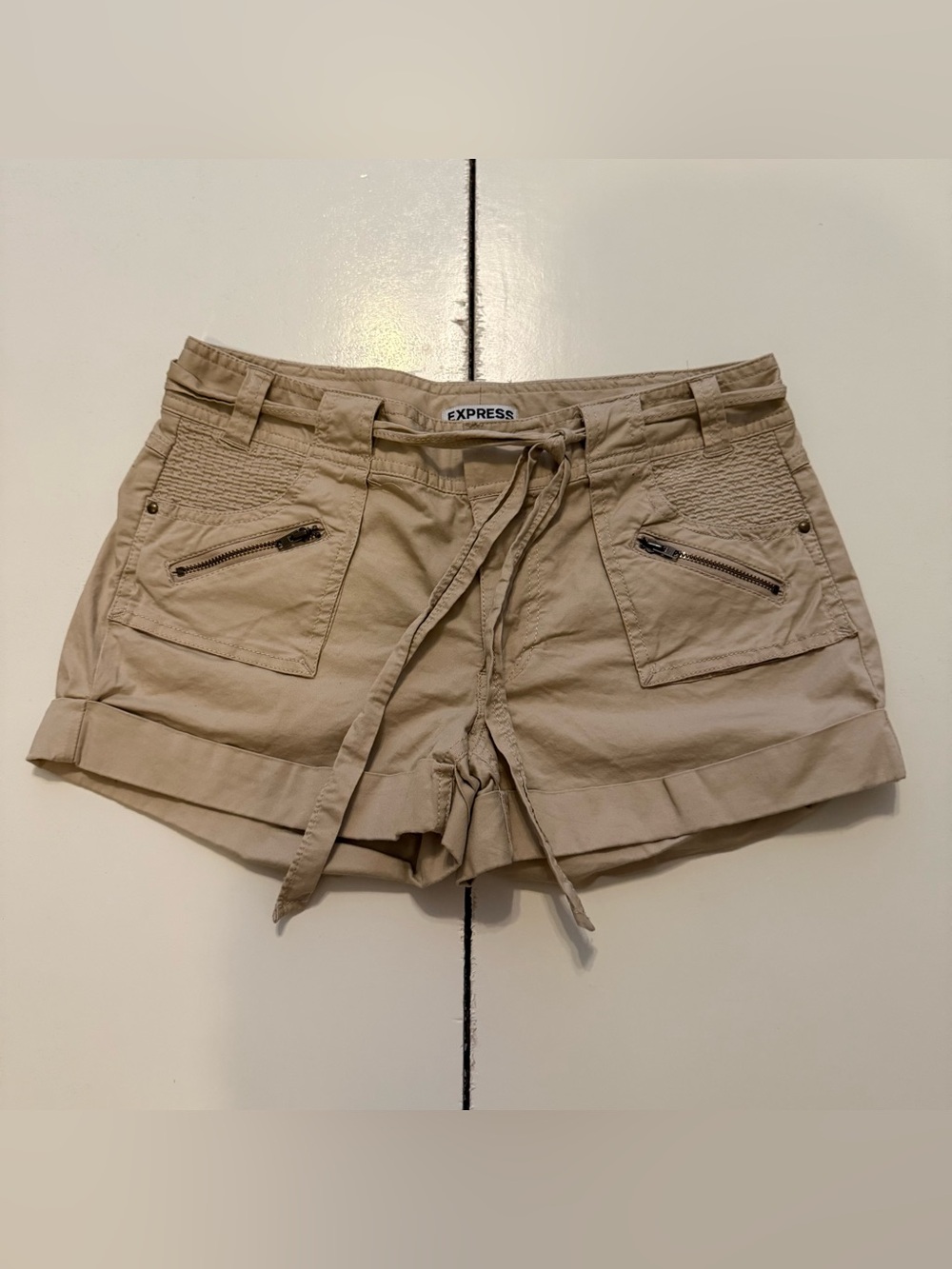 Express Women's Beige Drawstring Cargo Jean Shorts